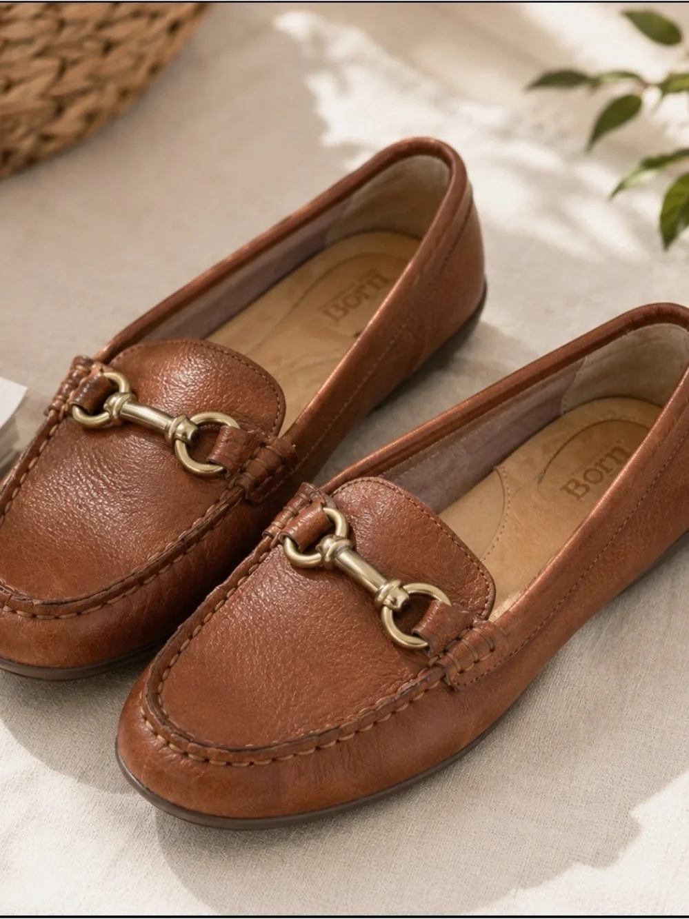 Born Brown Leather Driving Loafers 7.5 Horsebit Comfort Flats - Picture 1 of 10